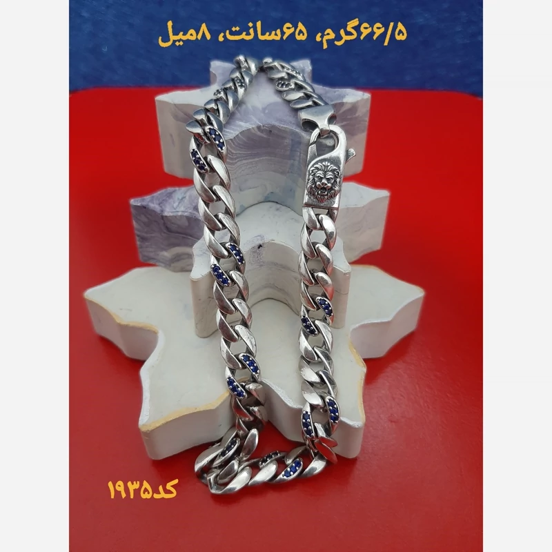 کد 1935 زنجیر نقره تایلندی با مخراجکاری یاقوت کبود